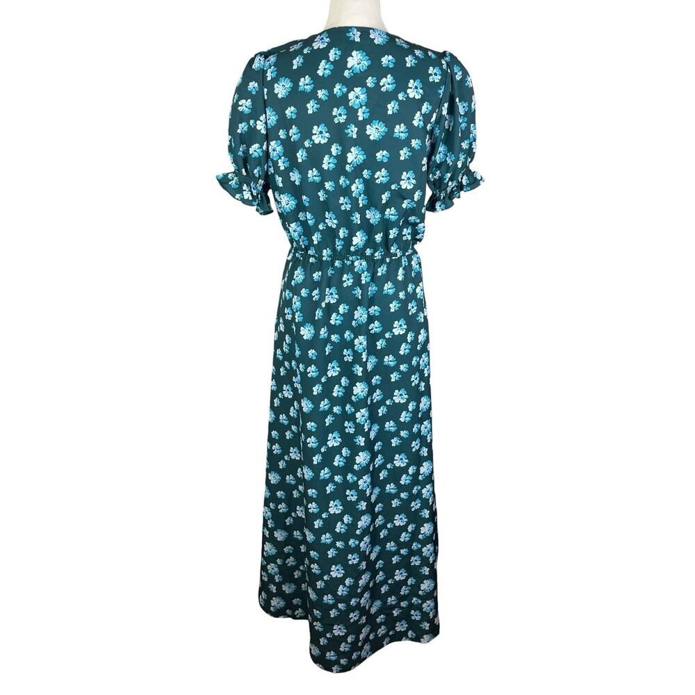 Outerknown Kira Maxi Button Up Dress Green Blue Floral Puff Sleeve Size Medium - Picture 5 of 8